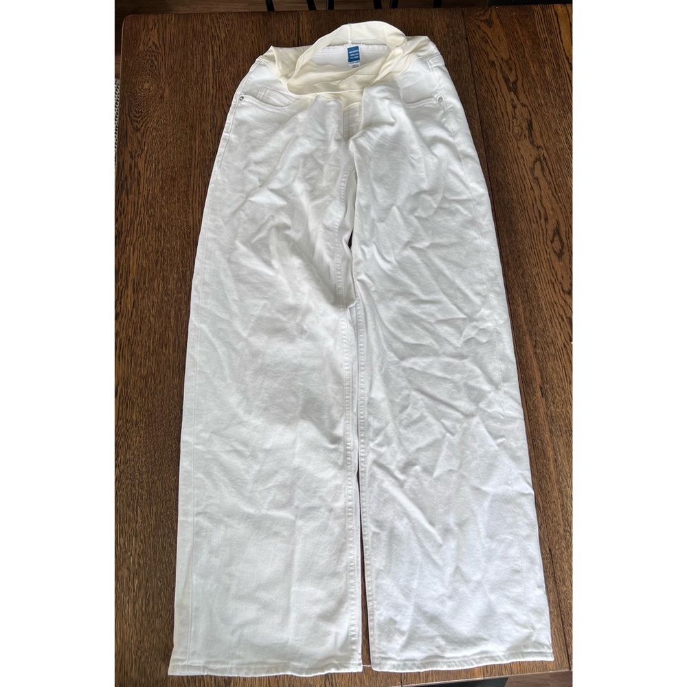 Maternity wide leg full panel white denim pants jeans size 0
